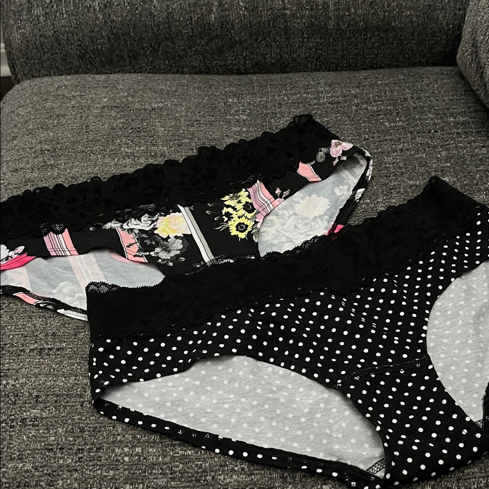 Victoria's Secret Black and Pink Patterned Panties